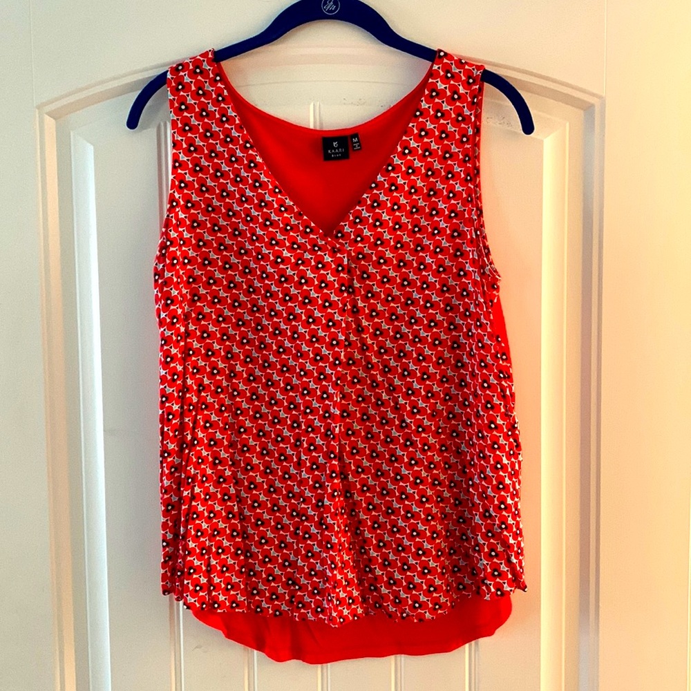 Kaari Blue sleeveless v-neck top with floral pattern